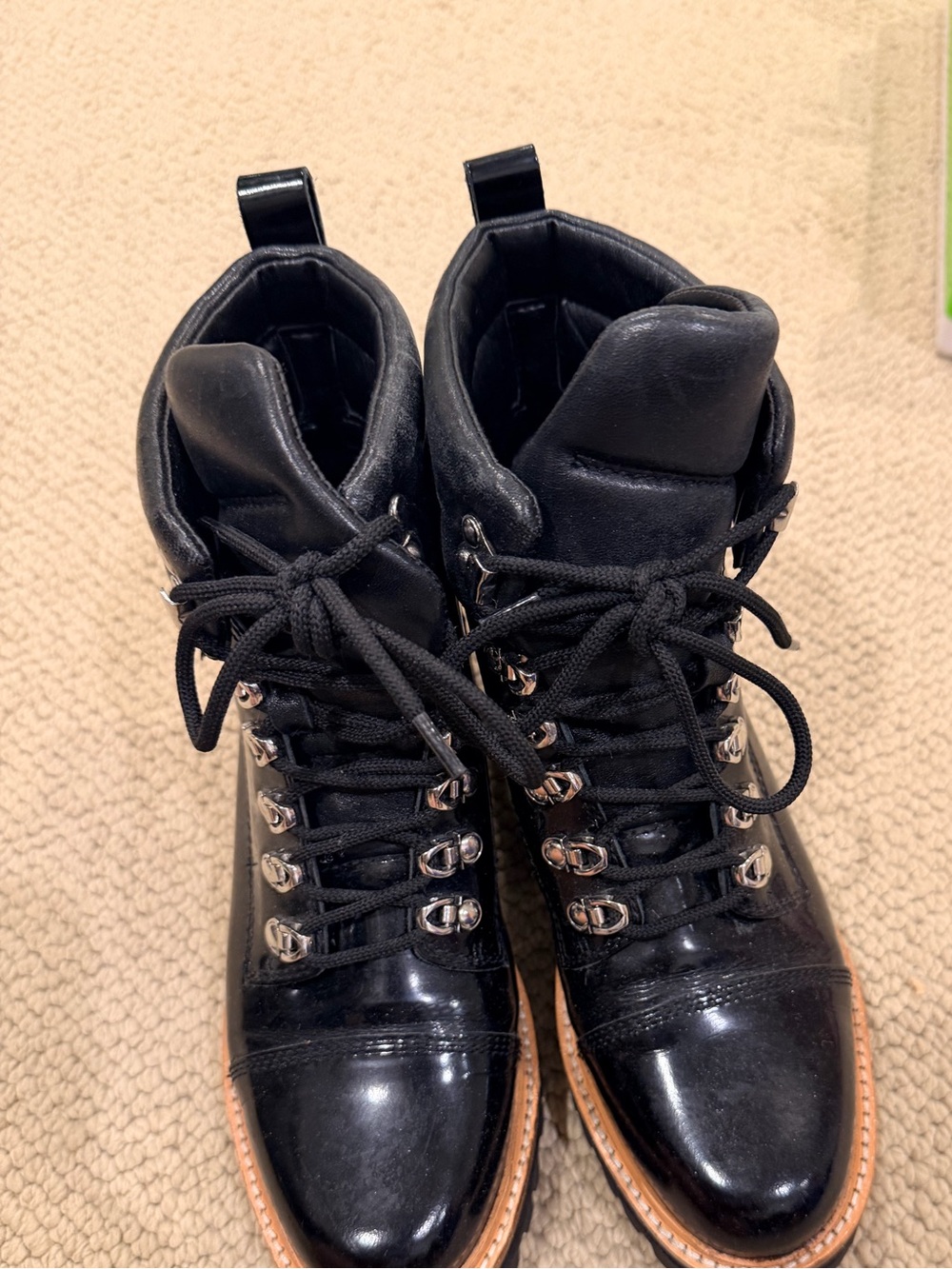 Marc Fisher Women’s Black Lace-Up Hiking-Inspired Ankle Boots